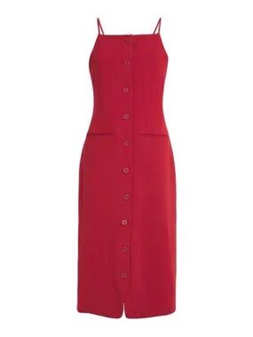 Staud Women's Large Red Una Tailored Button Midi Dress NWOT